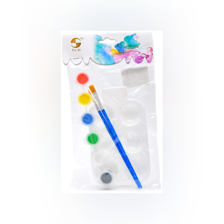 Палитра за бои + 6 разноцветни боички + четки за рисуване 2 броя