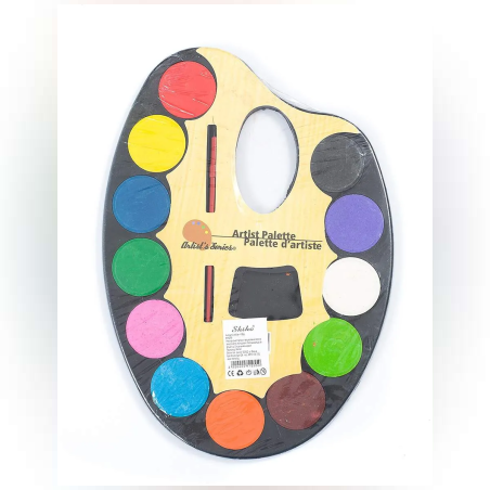 Акварелни бои с четка - 12 цвята - 22х14см. - 65100