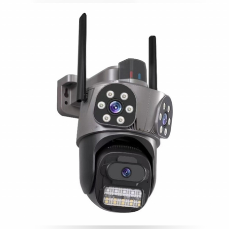Тройна външна WiFi камера 9MP с аларма, 24 диода, iCSee, 64GB памет