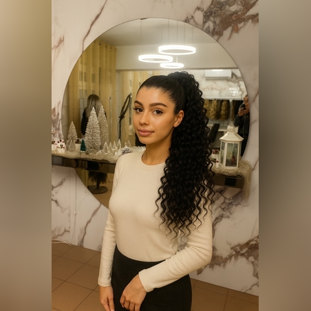 Опашка с ластик /ПРЕМИУМ/ - Черно 60см (КЪДРИЦИ)