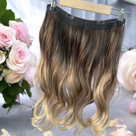 /ПРЕМИУМ/ HALO екстеншън от 1 част в цвят - ОМБРЕ ЧЕРНО/КАФЯВО ВЪЛНИ