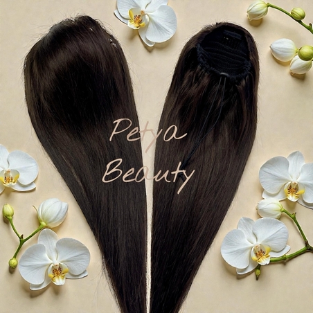 100% Естествен косъм - Опашка с мрежа - Кафяво No:5