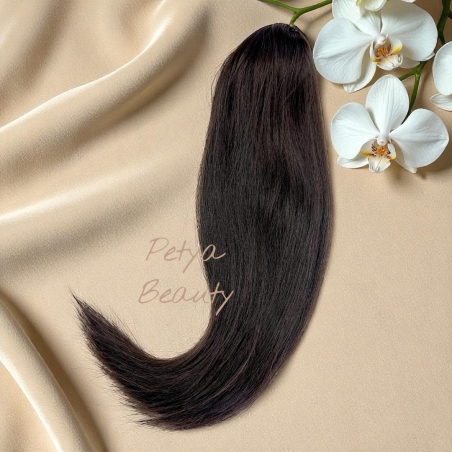 PREMIUM - Луксозна опашка - ТЪМЕН ШОКОЛАД 55см с мрежа и ластик