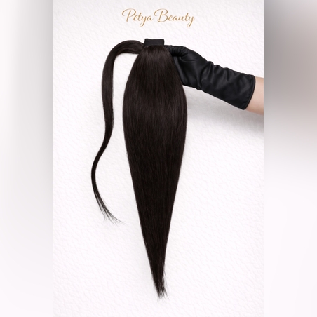 100% Естествен косъм - Опашка с лента/кичур - Тъмен шоколад