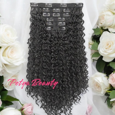 Комплект екстеншън от 6 части в цвят - черен ( КЪДРИЦИ)