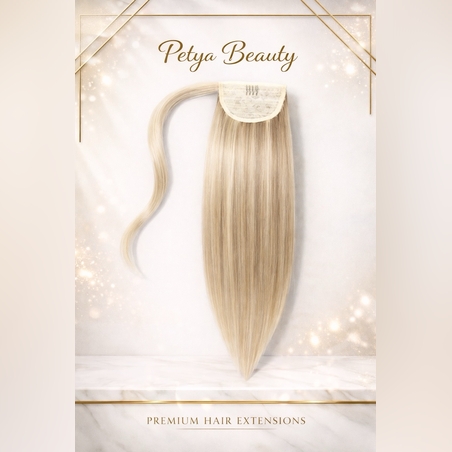 100% Естествен косъм - Опашка с лента/кичур - Рус