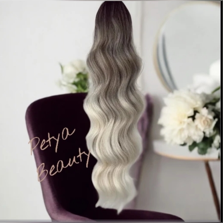 Опашка с шнола - сиво русо омбре (на вълни)