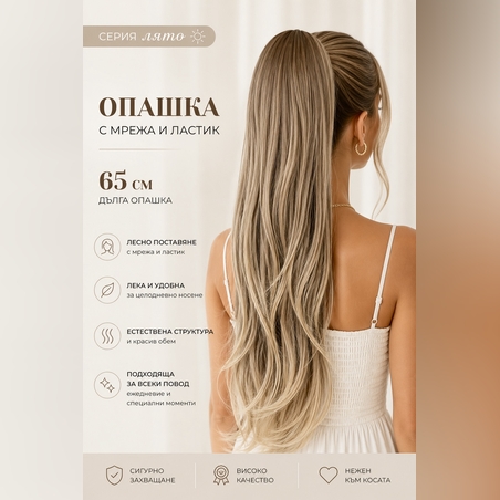 PREMIUM - Луксозна опашка ЛЯТО - ТЪМНО БЕЖОВО РУСО СВЕТЛИ КРАИЩА