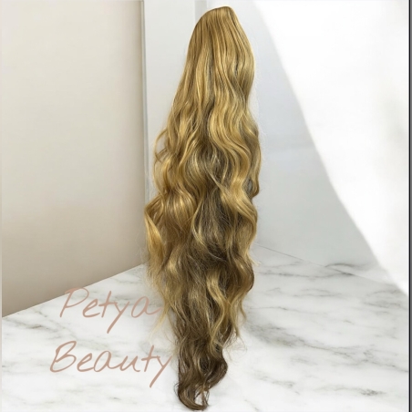 Опашка с мрежа и ластик в цвят - ТЪМНО РУСО С КИЧУРИ