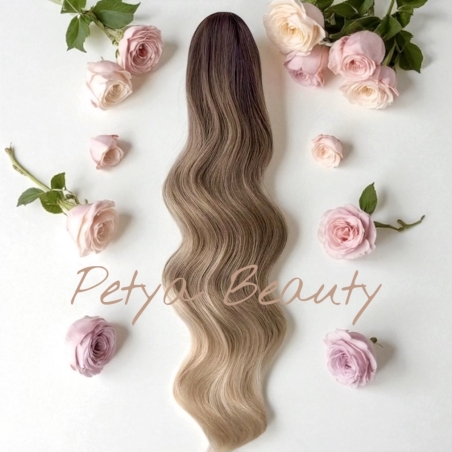 PREMIUM - Луксозна опашка - ОМБРЕ НА ВЪЛНИ с мрежа и ластик