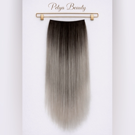 Комплект екстеншън от 7 части - ОМБРЕ СИВО С ТЪМЕН КОРЕН