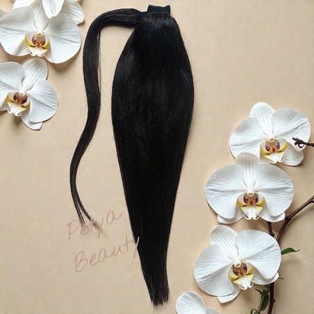 100% Естествен косъм - Опашка с лента/кичур - Тъмен шоколад