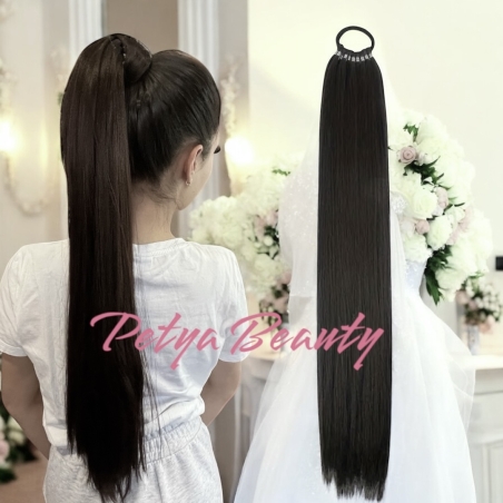 Опашка с ластик - Тъмен шоколад 60 см.