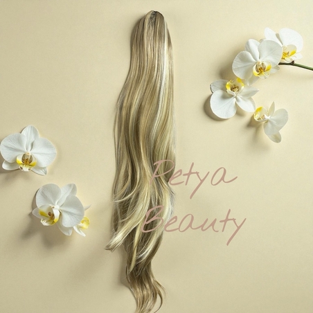 Опашка с мрежа и ластик - Тъмно русо с бели кичури