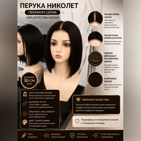 Перука - 100% естествен косъм - НИКОЛЕТ