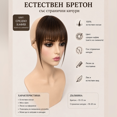 Бретон - 100% естествен косъм - Средно кафяво