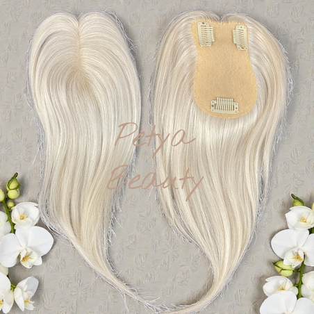 Тупе - 100% естествен косъм - Бяло пепелно русо - 25см