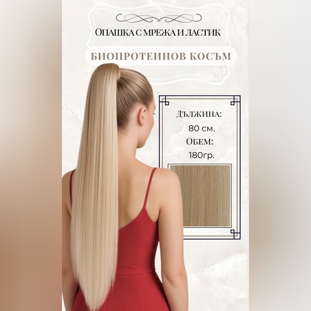 PREMIUM - Луксозна опашка - СВЕТЛО РУСО с мрежа и ластик