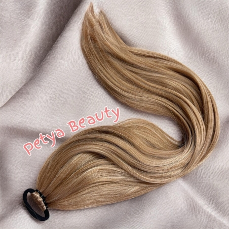 Опашка с ластик- Бежово тъмно русо