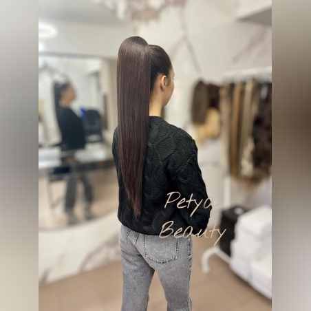 PREMIUM - Луксозна опашка - СРЕДНО КАФЯВО 55см с мрежа и ластик