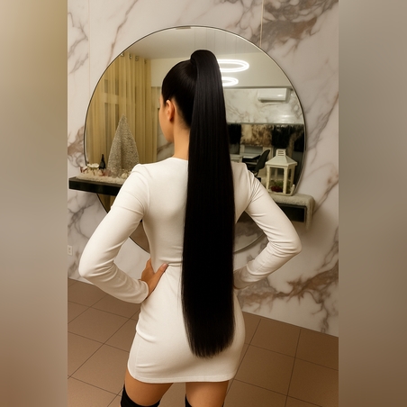 PREMIUM - Луксозна опашка - /ЕКСТРА ДЪЛЖИНА/- ЧЕРНО с мрежа и ластик