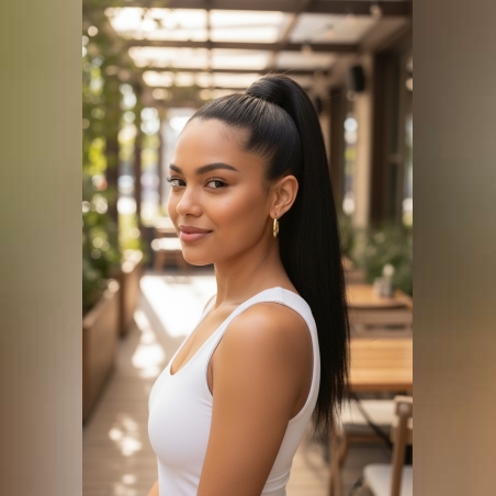 PREMIUM - Луксозна опашка - ЧЕРНО 55см с мрежа и ластик