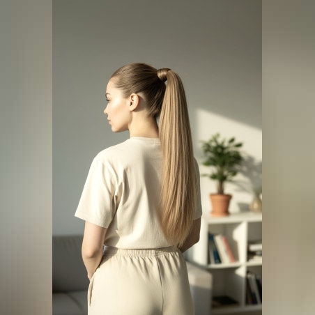 PREMIUM - Луксозна опашка - Тъмно пясъчно русо с мрежа и ластик