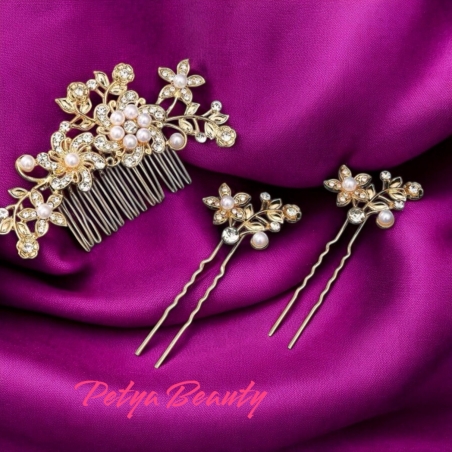 Булченски комплект от 3 фиби в златист цвят