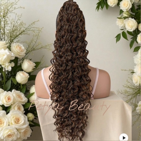 Опашка с шнола - цвят Кафе - къдрици - Премиум