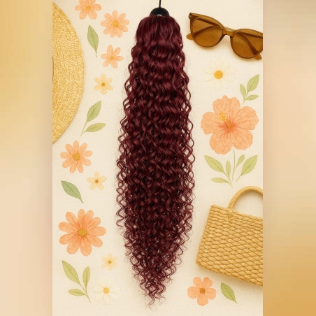 Опашка с шнола в цвят бургунди на къдрици