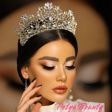 Булченска тиара с кристали в златист цвят