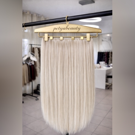 Комплект екстеншън от 4 части в цвят - Бяло русо с бежови кичури /200 грама/