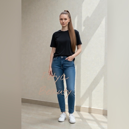 PREMIUM - Луксозна опашка - СВЕТЛО МЕДЕНО КАФЯВО 60см с мрежа и ластик