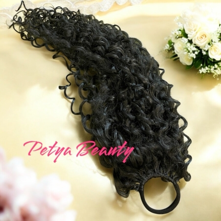 Опашка с ластик/ПРЕМИУМ/ - Черно-60см.( КЪДРИЦИ)