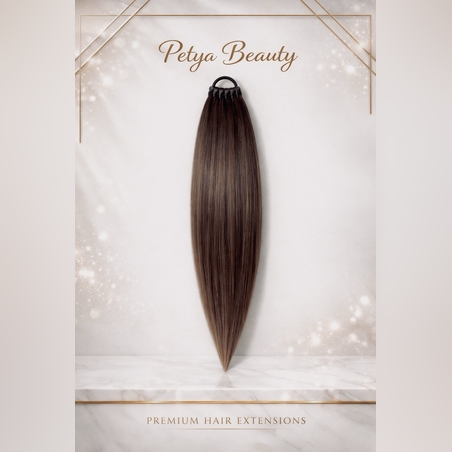 Опашка с ластик - Топло кафяво с фини кичури 85см (РЪЧНА изработка)