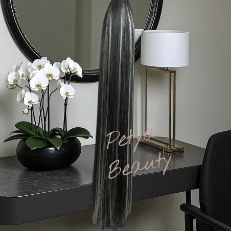 PREMIUM - Луксозна опашка - ЧЕРНО С БЕЛИ КИЧУРИ с мрежа и ластик