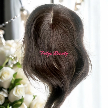 Тупе - 100% естествен косъм Тъмно Кестеняво с бретон