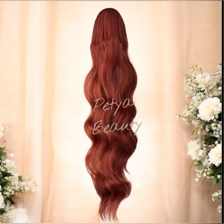 PREMIUM - Луксозна опашка - МЕДЕНО ЧЕРВЕНО с мрежа и ластик - 80см