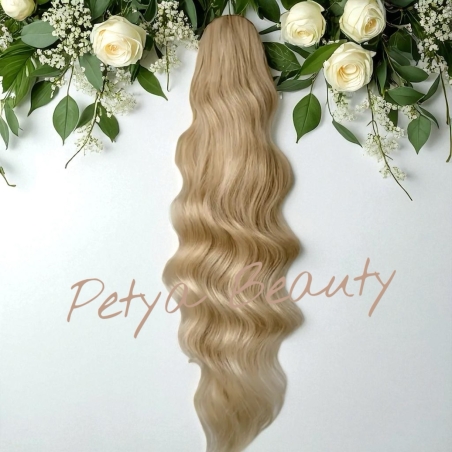 PREMIUM - Луксозна опашка - ТЪМНО РУСО НА ВЪЛНИ с мрежа и ластик - 80см