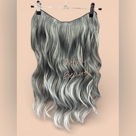 /Премиум/ V-екстеншън на цял ред - СИВО С БЕЛИ КРАИЩА (ВЪЛНИ)