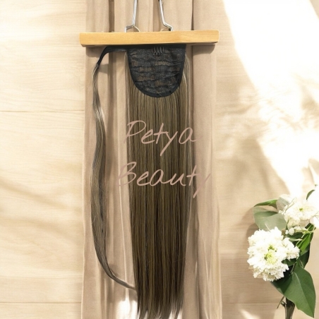 Опашка с лента/кичур - Светло кафяво с руси кичури