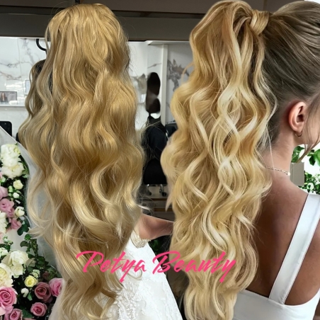 PREMIUM - Луксозна опашка - ЗЛАТИСТО РУСО НА ВЪЛНИ с мрежа и ластик