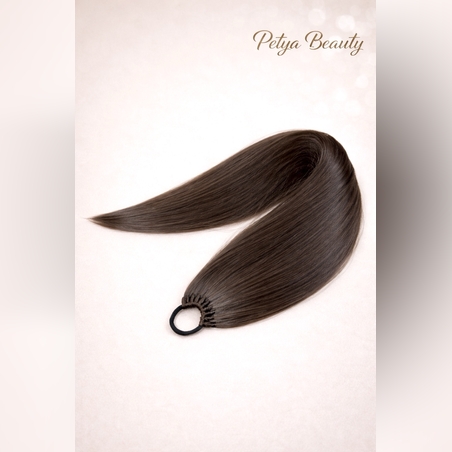 Опашка с ластик - Топло кафяво с фини кичури 85см (РЪЧНА изработка)