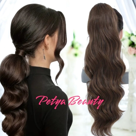 PREMIUM - Луксозна опашка - МЛЕЧЕН ШОКОЛАД НА ВЪЛНИ с мрежа и ластик