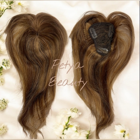 Тупе - 100% естествен косъм - Светло Кестеняво с кичури - 25см