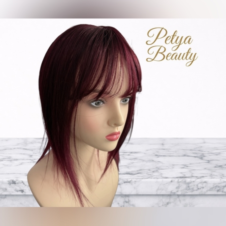 Тупе - 100% естествен косъм – Модел МИНИ - Вишнево червено 35см