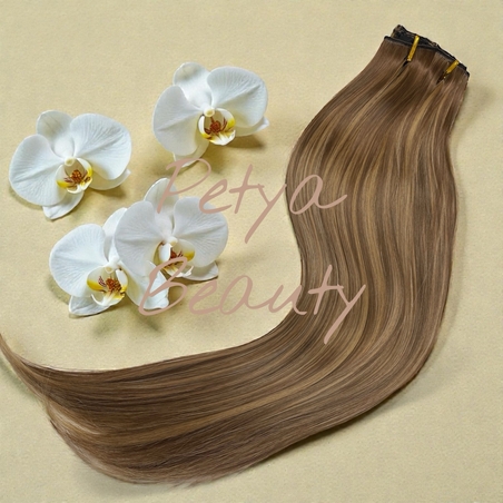 Комплект екстеншън от 8 части в цвят - СВЕТЛО КАФЯВО С КИЧУРИ