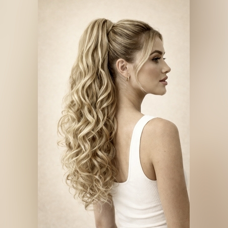 Опашка с шнола - Бежово русо с бели кичури (вълни)