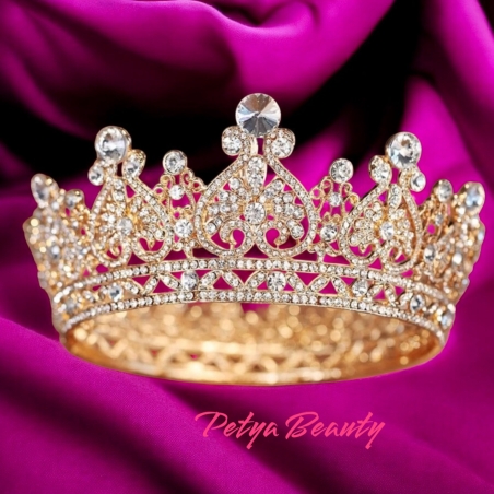 Корона за кок - златиста с кристали