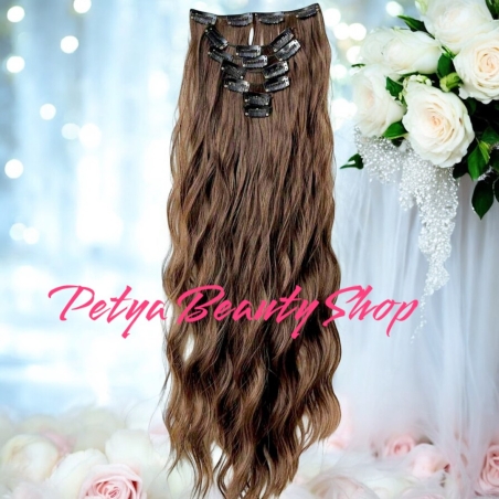 Комплект екстеншън от 7 части СВЕТЛО КАФЯВО ( ВЪЛНИ)